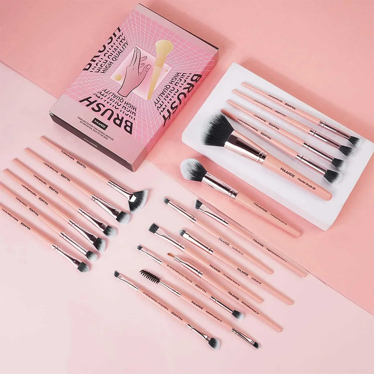 MAANGE 20 PCS PINK BRUSH SET WITH BOX