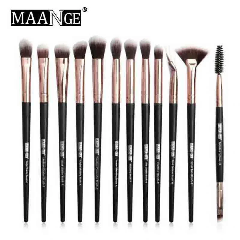 Maange 12pcs Eye Makeup Brush- Black