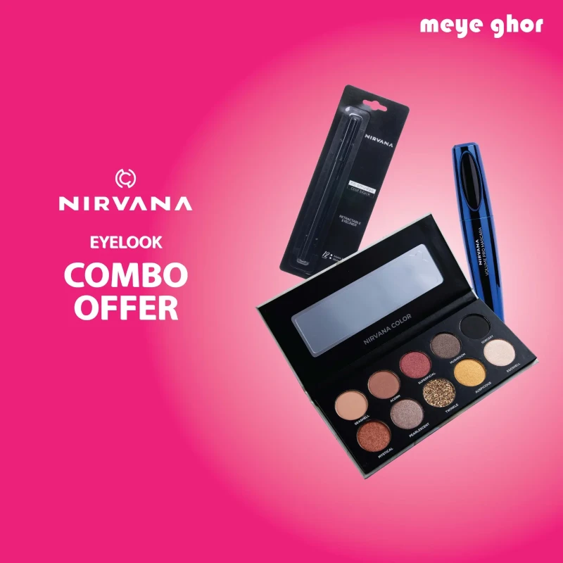 Nirvana Color Volume Pro Mascara, Color Eye Shadow Palette – Touch Me Not and Color No Smudge Retractable Eyeliner – Coal Black